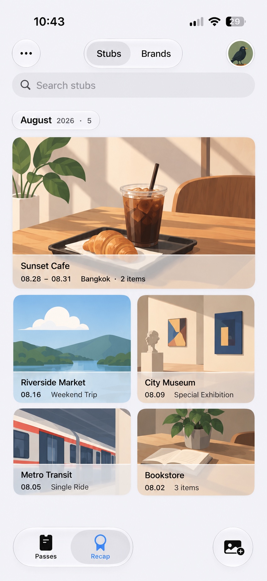 Example app capture of the Stubs wall